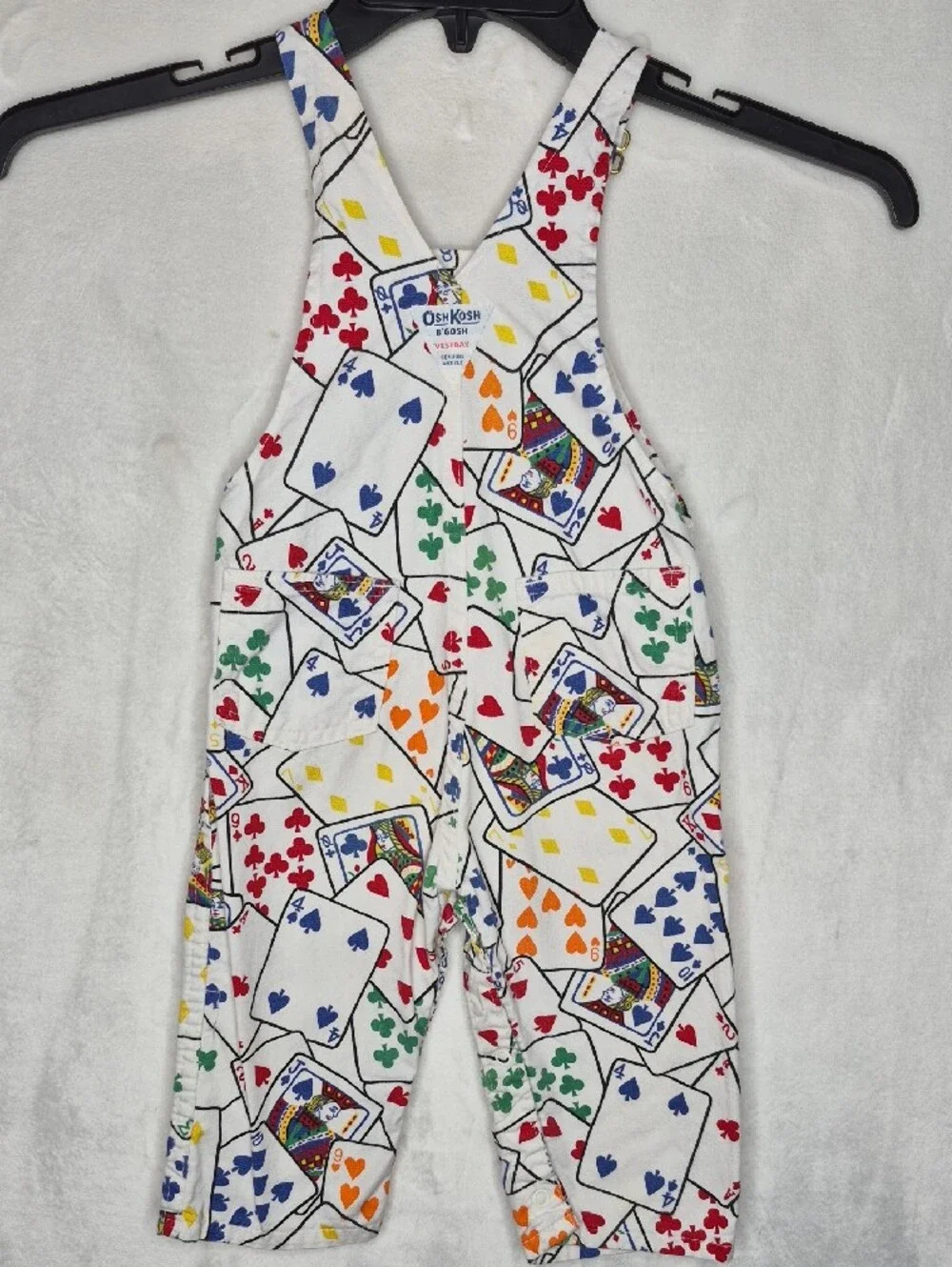 Vtg 90s OshKosh Bgosh Playing Cards Print Overalls Vest Bak Toddler Kids 24M